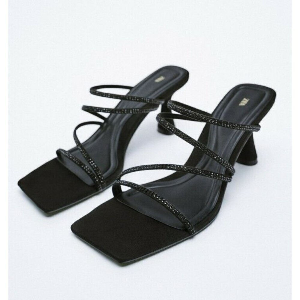 ZARA NEW WOMAN SS22 HEELED SANDALS WITH RHINESTONE STRAPS REF:2318/910/ 040 sz 9